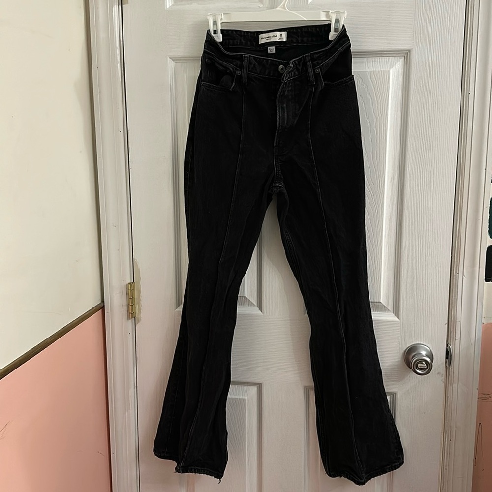 Black Front Seam Flare Jeans Abercrombie Curve Love 0 Short